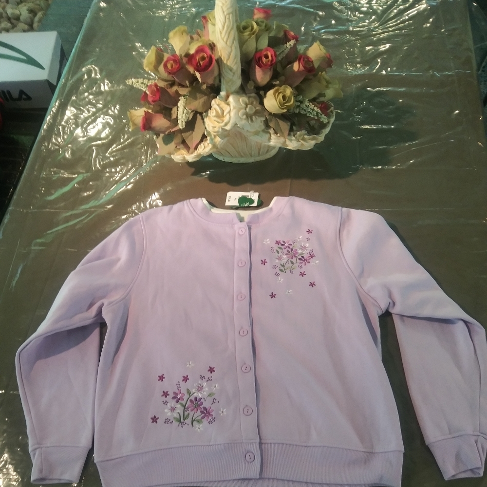 Petite Shenanigans floral button up sweatshirt